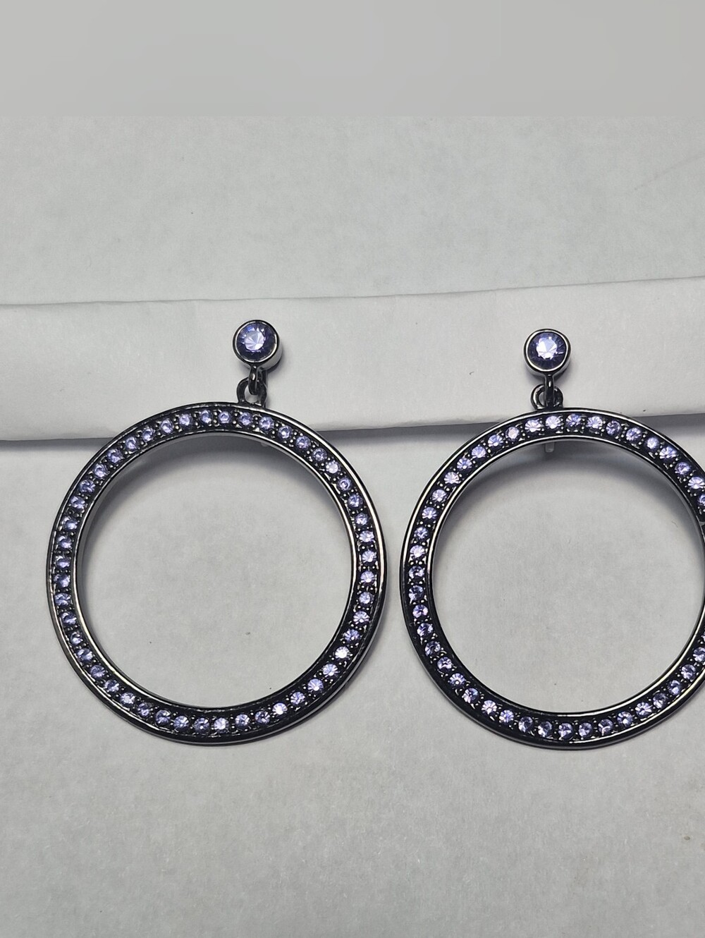 Givenchy Gunmetal Purple Crystal Door Knocker Clip-On Earrings Signed